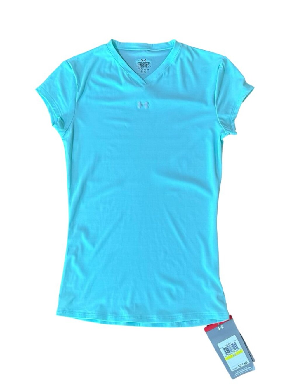 Under Armour NWT Womens S/M Teal Blue V Neck Athletic Short Sleeve Shirt